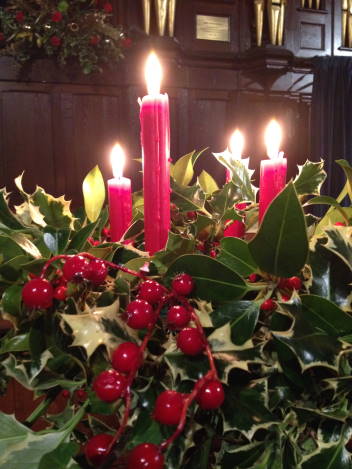 Lit Advent candles in Whitehall Road Methodist Church, Gateshead.